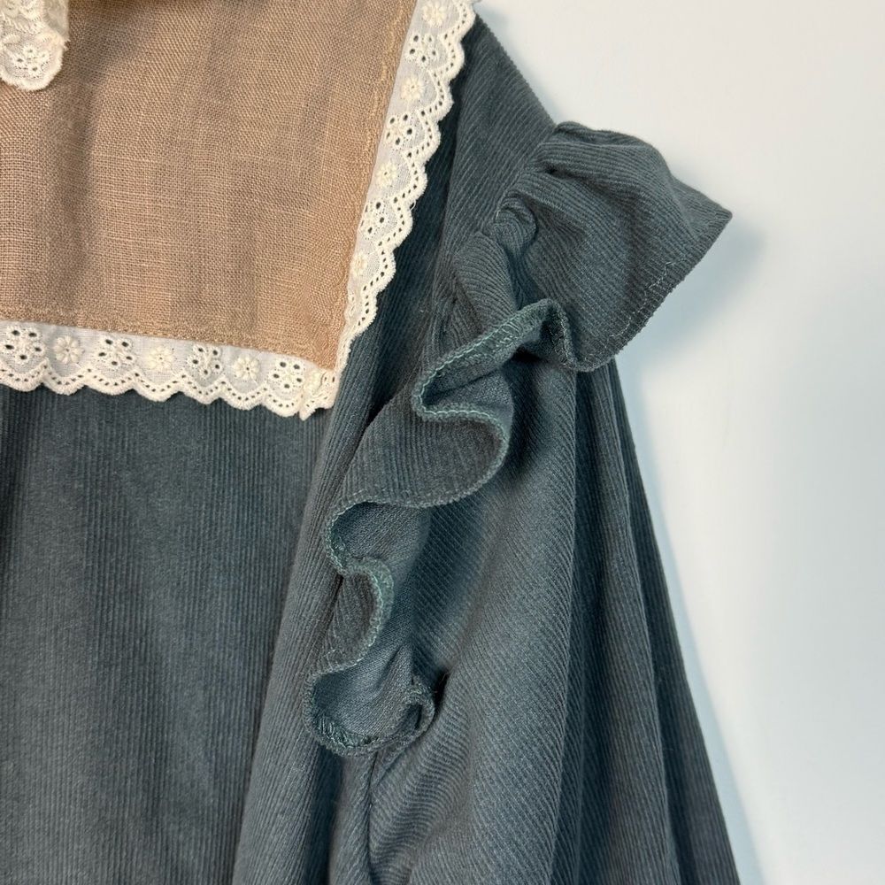 Foxy Chest Green Prairie Maxi Dress Cottagecore Victorian Lace M - Picture 6 of 14